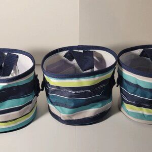 Set of 3 Thirty-One Small Round Oh-Snap Bin Sea Stripe Blue Green